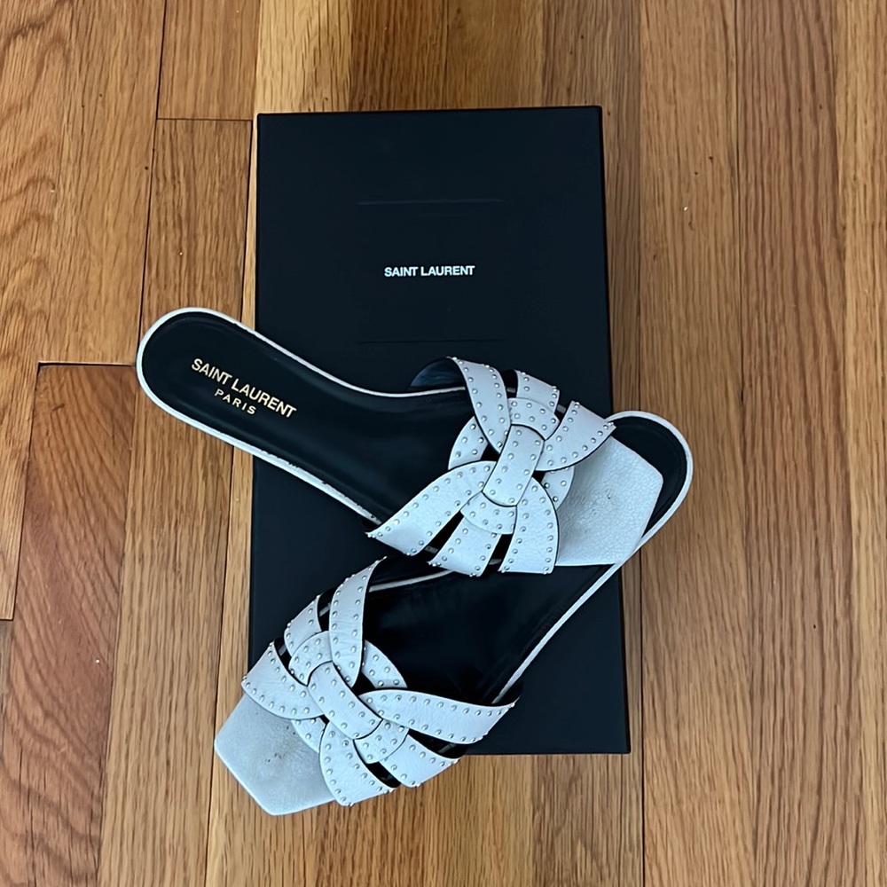 Saint Laurent Tribute Slide Studded Flat Sandals